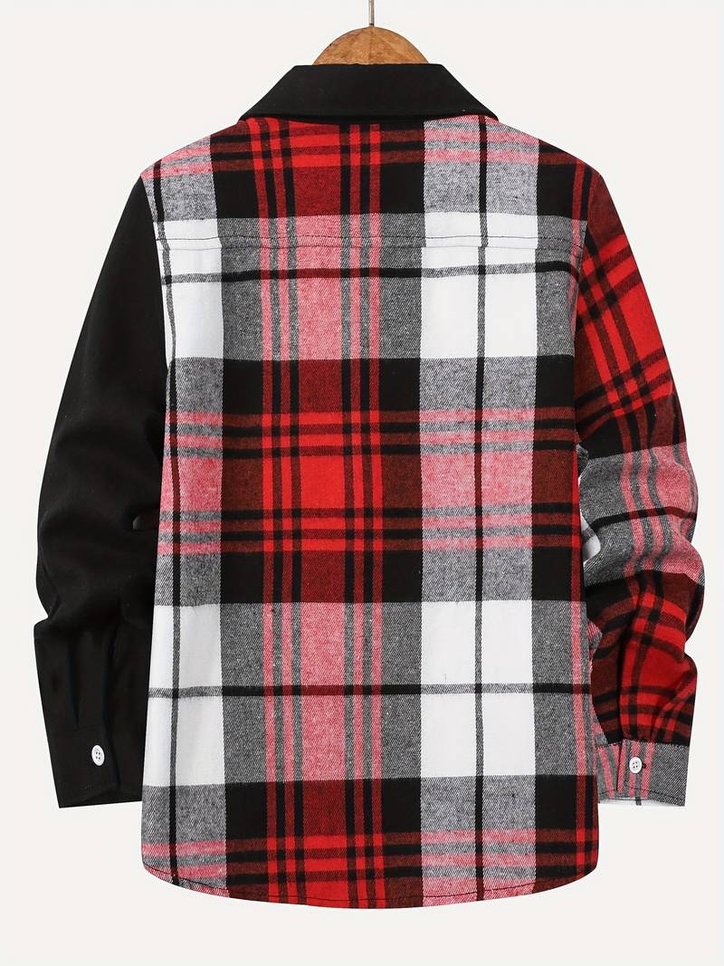 Camisa de cuadros hombre – Camisa color block de manga larga para todas las estaciones