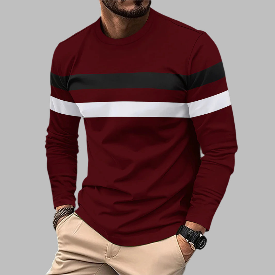 Camiseta de Hombre Manga Larga – Diseño Color Block Ideal para Otoño y Primavera