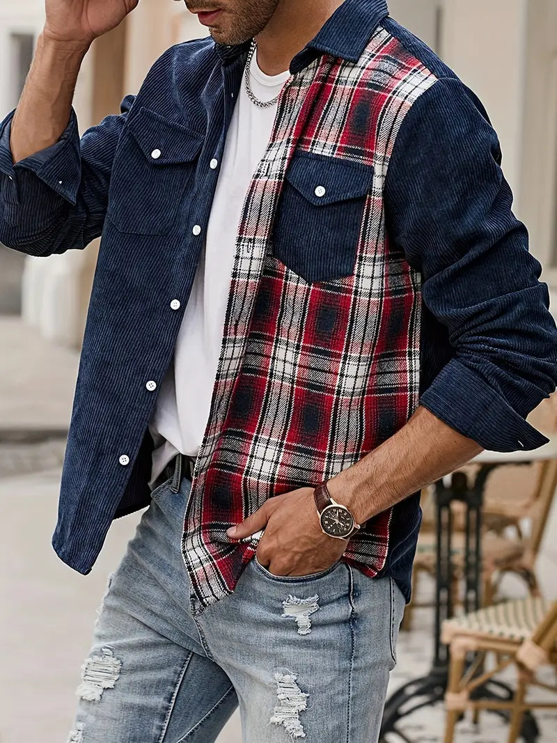 Camisa ligera hombre primavera – Camisa abotonada patchwork fresca y cómoda