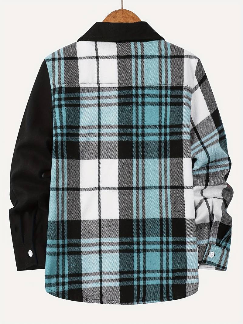 Camisa de cuadros hombre – Camisa color block de manga larga para todas las estaciones