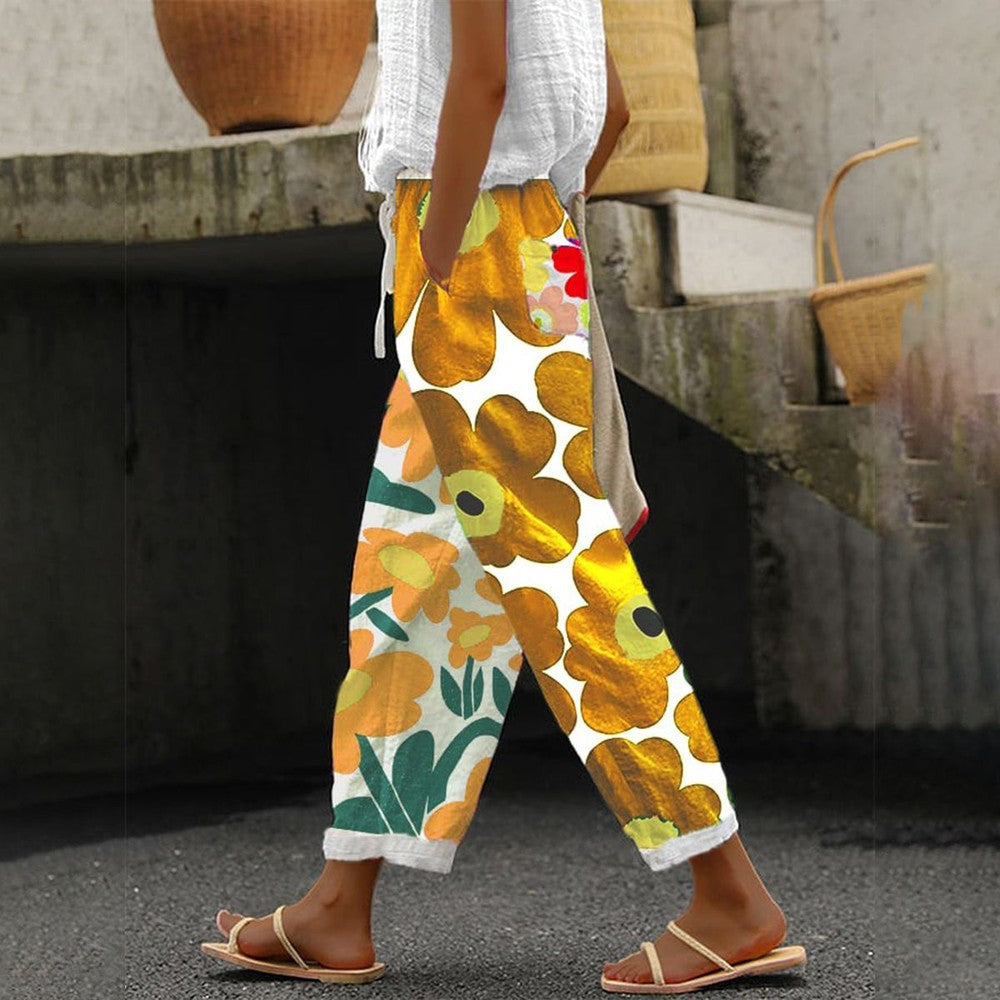 Pantalones amarillos mujer – Pantalones florales frescos y cómodos