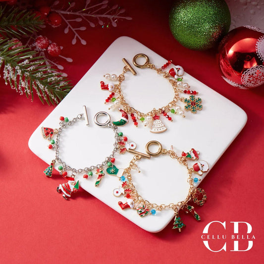 Pulseras navideñas de encanto – Set de pulseras festivas con diseño único