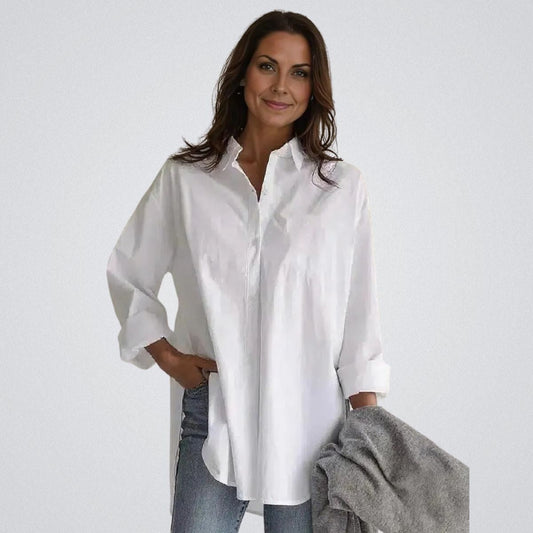 Camisa blanca mujer – Camisa lisa con cuello elegante y versátil