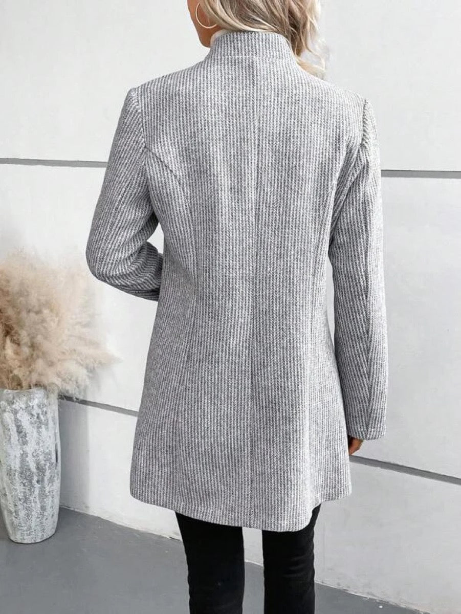 Chaqueta gris mujer – Chaqueta larga con bolsillos y mangas largas