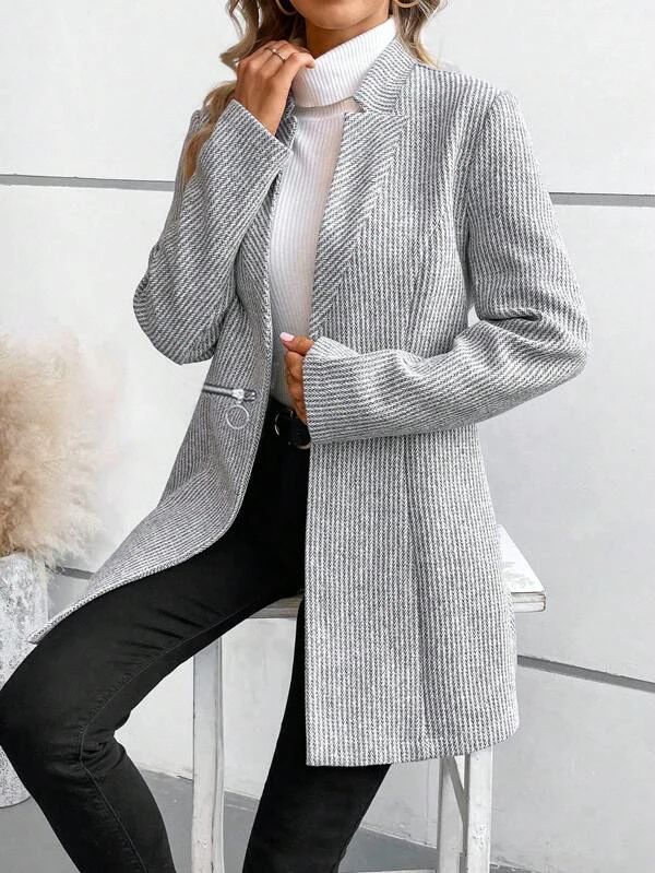 Chaqueta gris mujer – Chaqueta larga con bolsillos y mangas largas