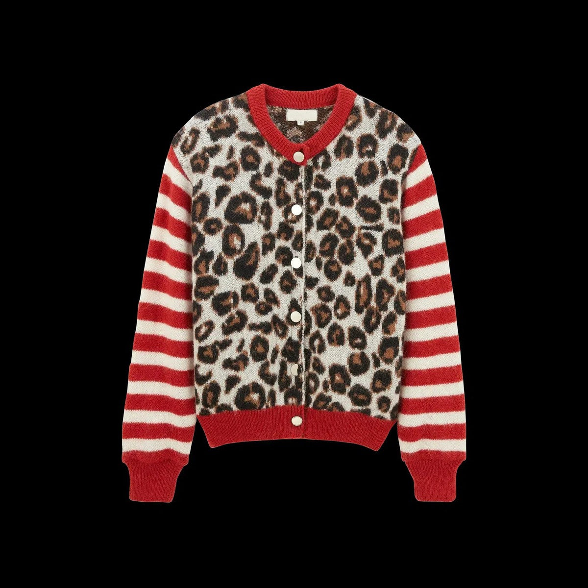 Chaqueta de punto mujer – Chaqueta leopardo única sin cuello y mangas largas