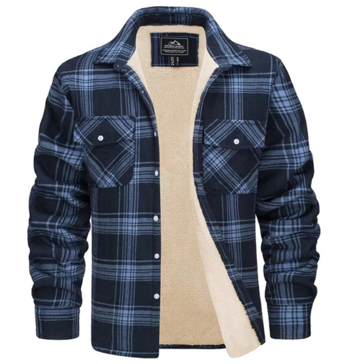 Chaqueta de cuadros hombre – Forrada polar con cuello clásico y botones