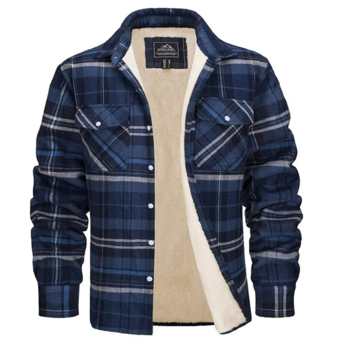 Chaqueta de cuadros hombre – Forrada polar con cuello clásico y botones