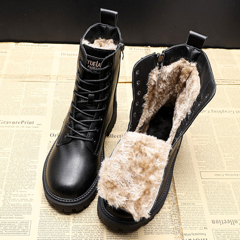 Botas de invierno hombre – Botas de cuero negro con forro polar y suela cómoda