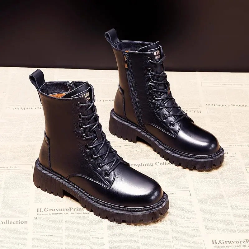 Botas de invierno hombre – Botas de cuero negro con forro polar y suela cómoda