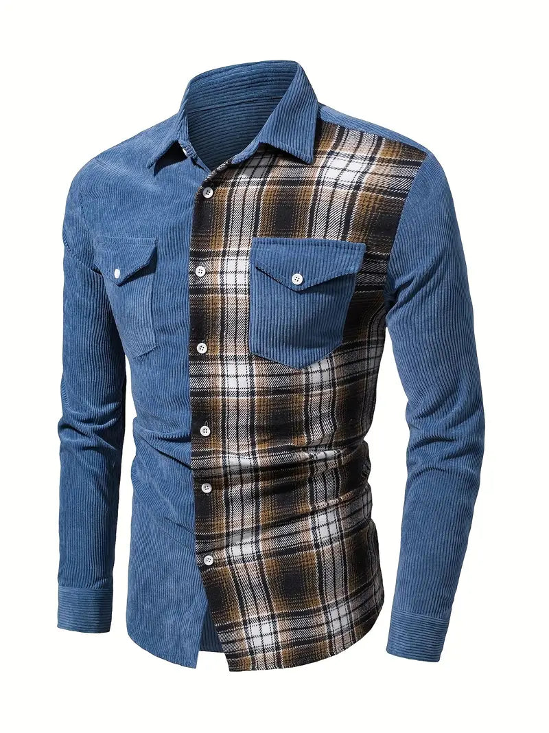 Camisa ligera hombre primavera – Camisa abotonada patchwork fresca y cómoda