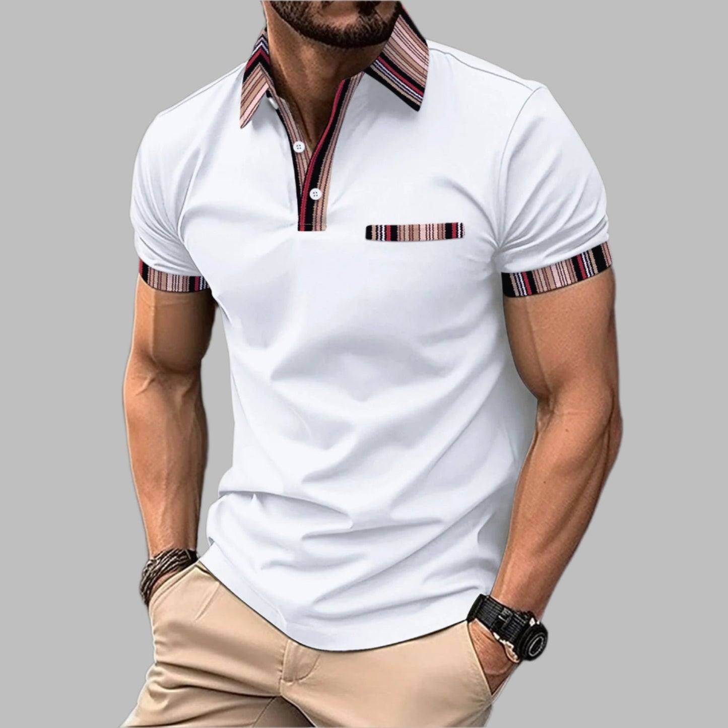 Camiseta de verano – Camiseta de cuello impreso con botones y mangas cortas