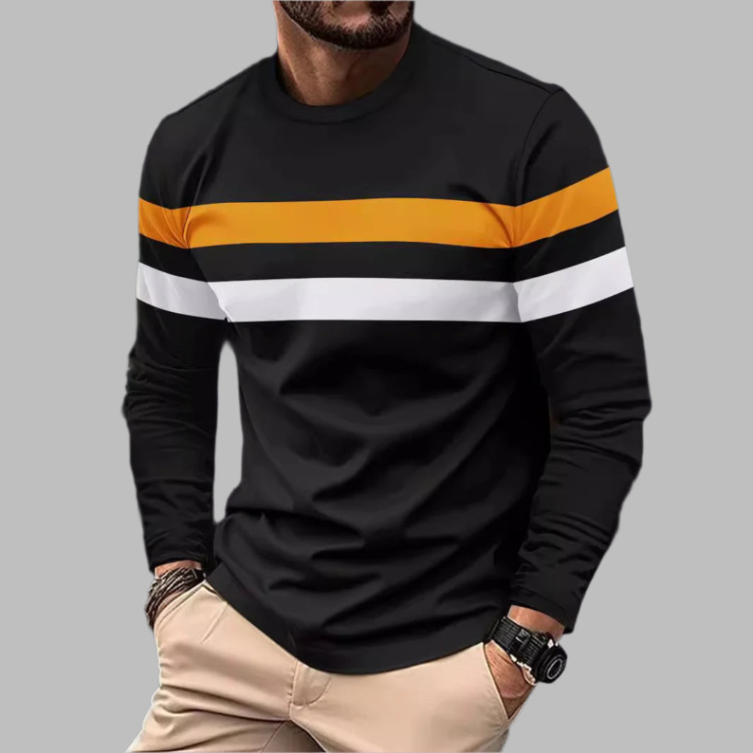 Camiseta de Hombre Manga Larga – Diseño Color Block Ideal para Otoño y Primavera