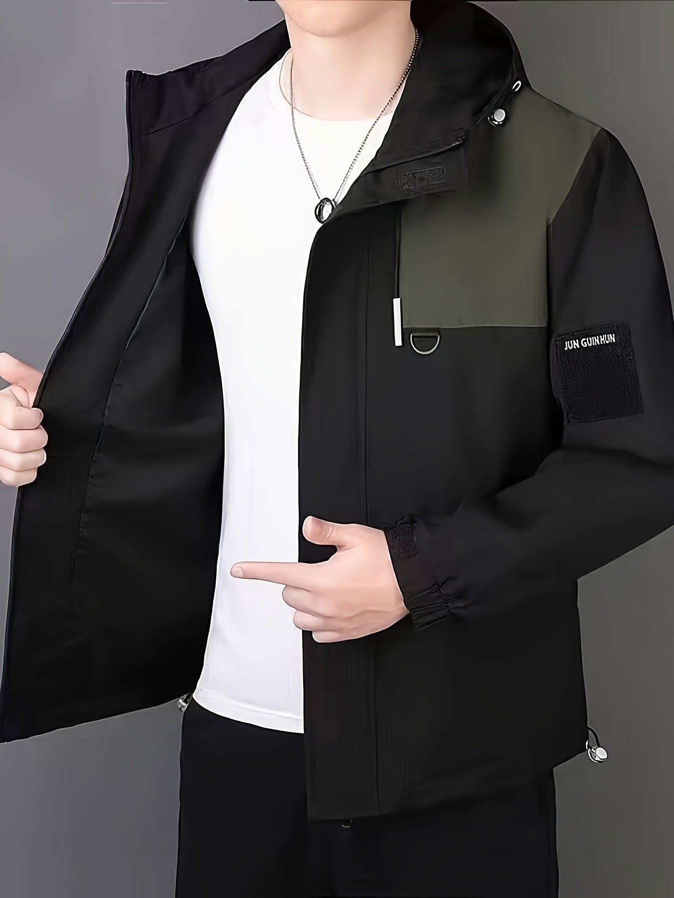 Chaqueta cortavientos hombre – Chaqueta negra con capucha ligera y resistente