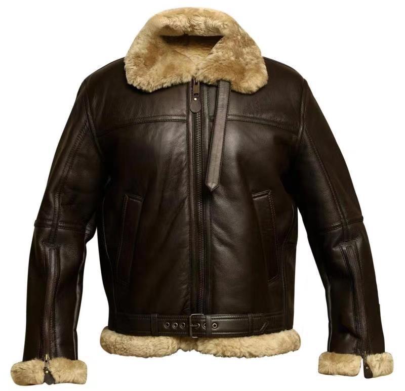 Chaqueta de cuero invierno – Piloto premium con forro de lana cálido