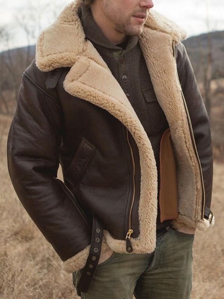 Chaqueta de cuero invierno – Piloto premium con forro de lana cálido