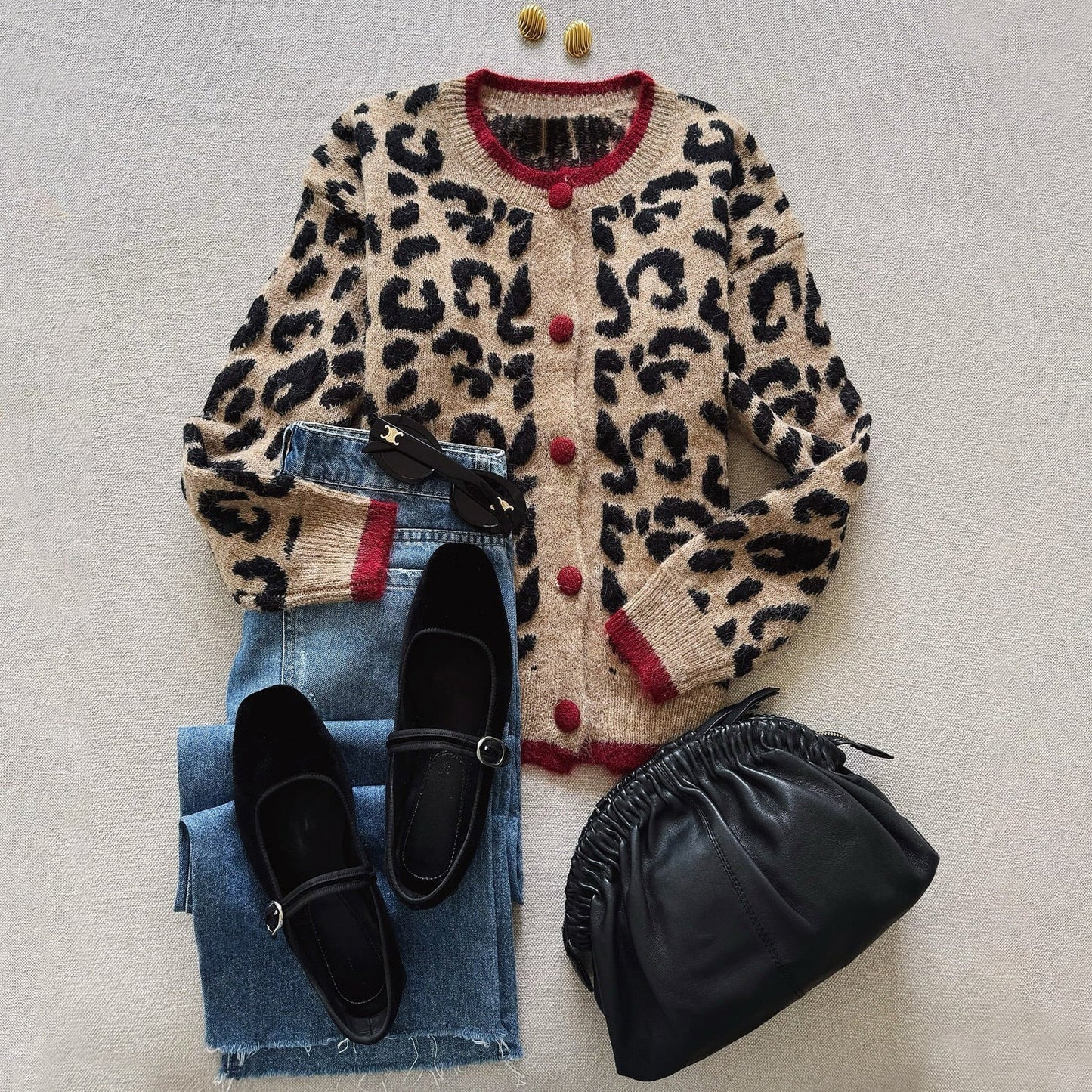 Chaqueta de punto mujer – Chaqueta leopardo marrón con mangas largas