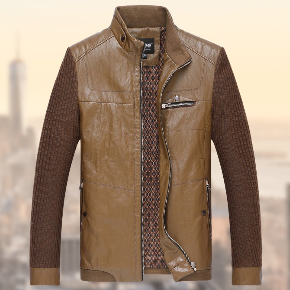 Chaqueta de cuero hombre – Chaqueta otoño invierno con mangas de tela