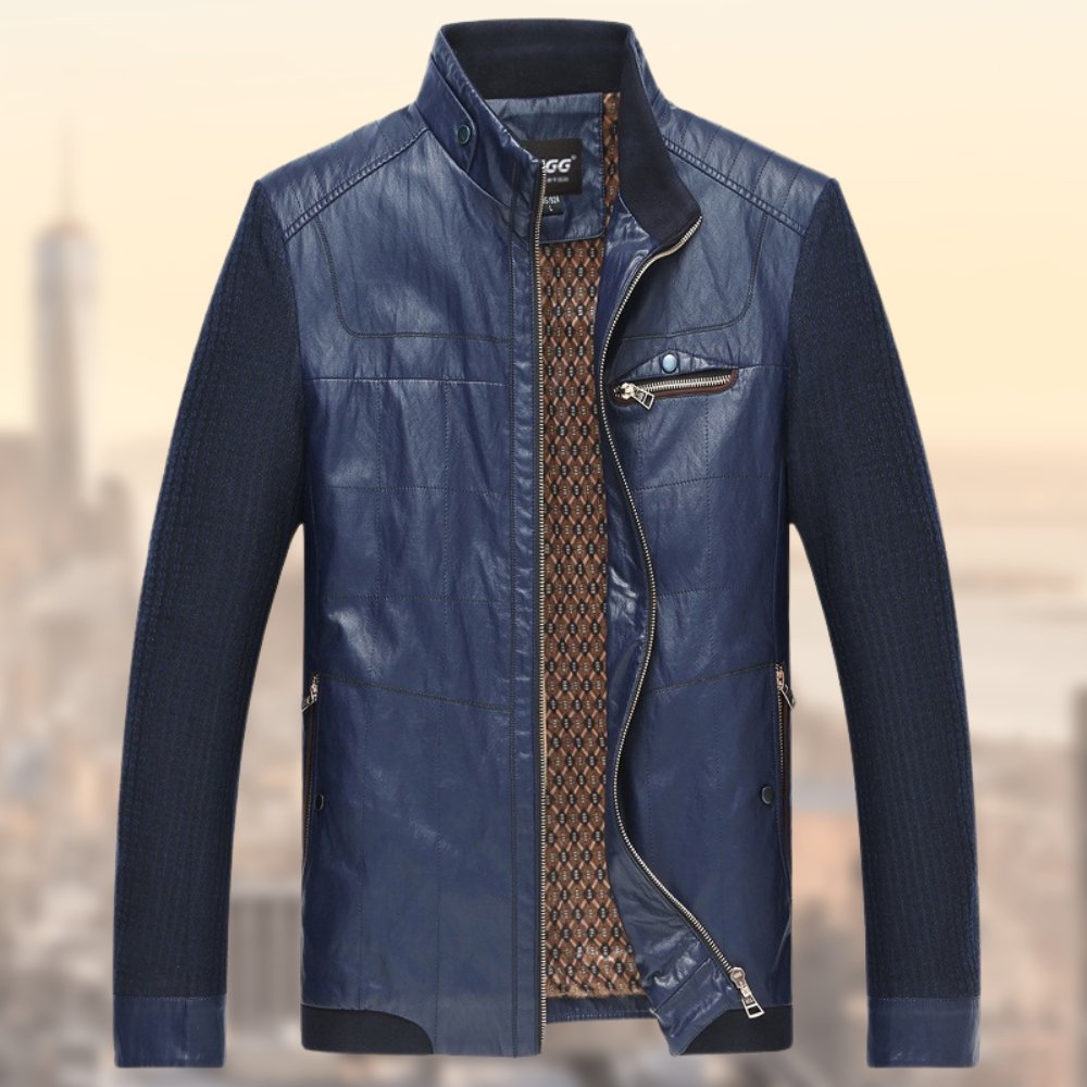 Chaqueta de cuero hombre – Chaqueta otoño invierno con mangas de tela